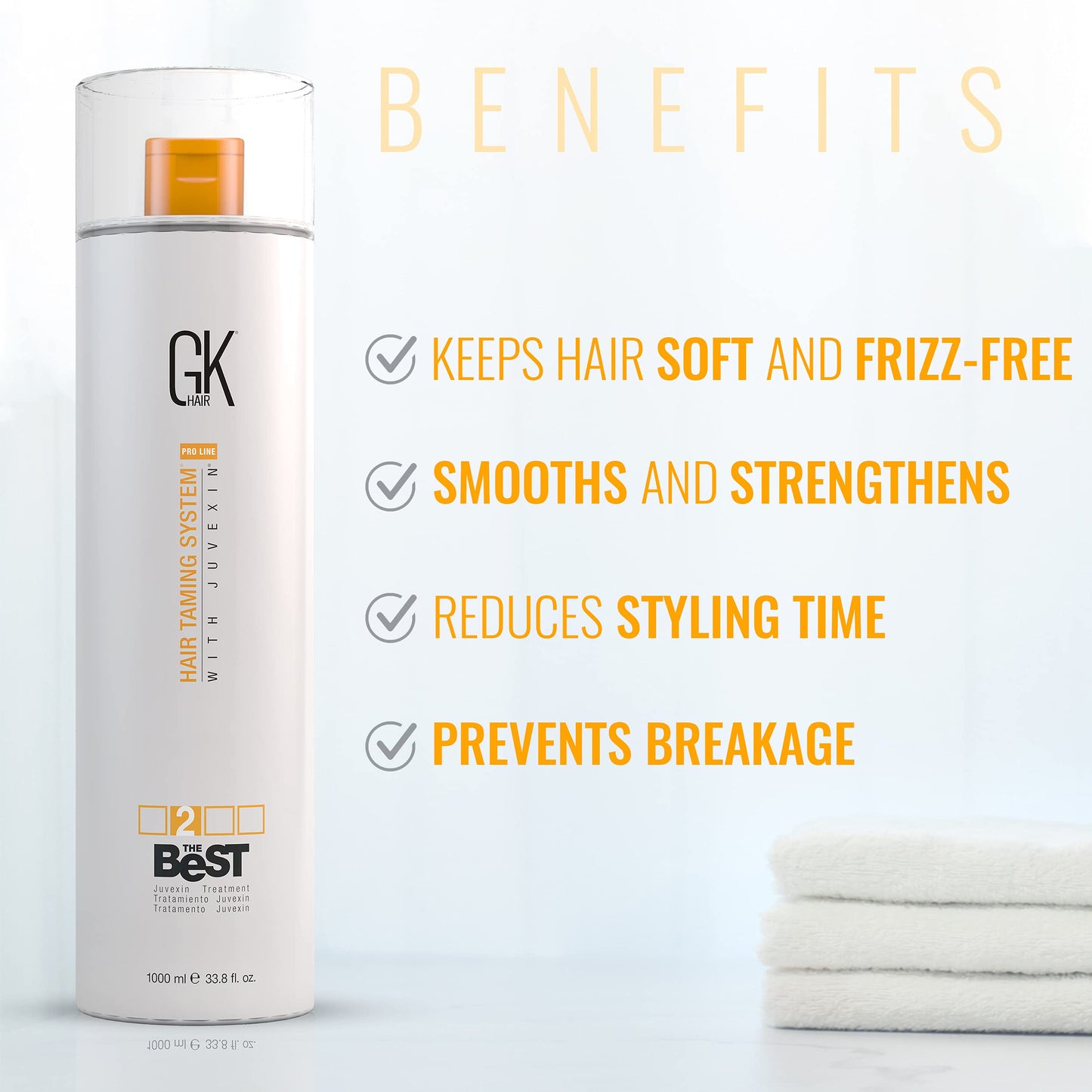 GK HAIR Global Keratin The Best (33.8 Fl Oz/1000ml) Smoothing Keratin Hair Treatment - Professional Brazilian Complex Blowout Straightening For Silky Smooth & Frizz Free Hair