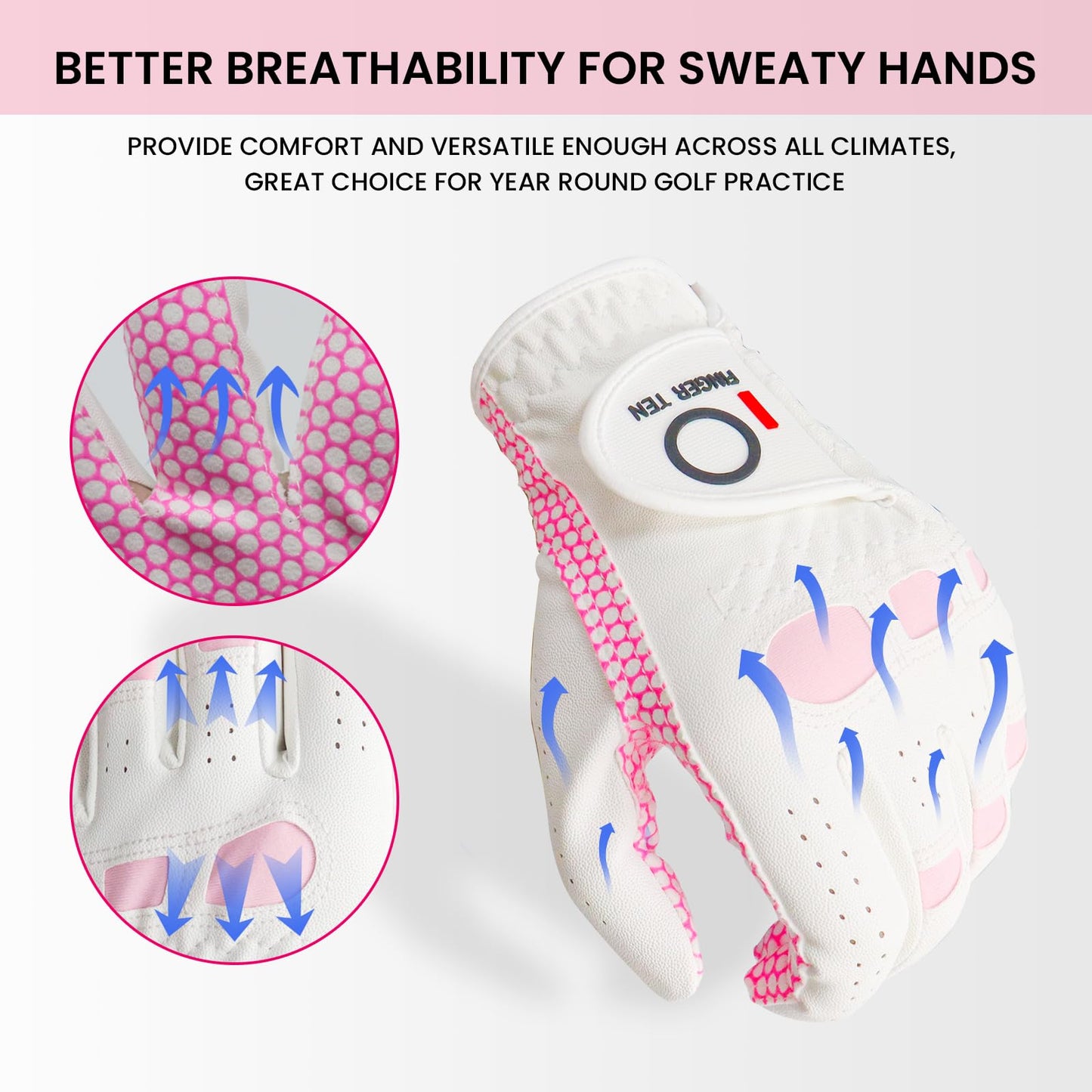 Amy Sport Womens Golf Glove Pair Both Hands Golf Gloves Women Right Handed Golfer Left Hand Ladies Rain Grip All Weather Pink Size Small Medium Large XL (Small, 1 Pair)