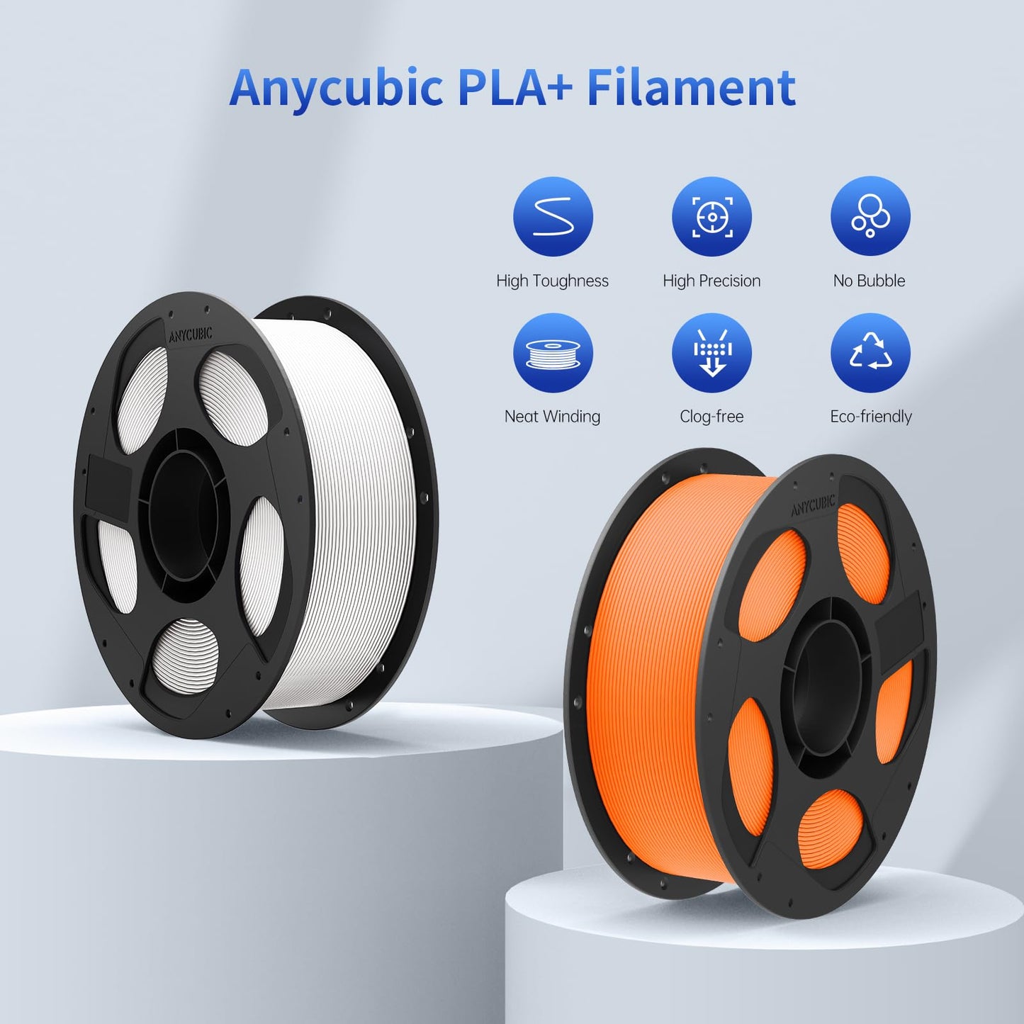 ANYCUBIC PLA Plus (PLA+), 3D Printer Filament 1.75mm Bundle, Dimensional Accuracy +/- 0.02mm, High Toughness, Print with Most FDM 3D Printers, 1KG Reusable Spool, 2kg, Grey + Black
