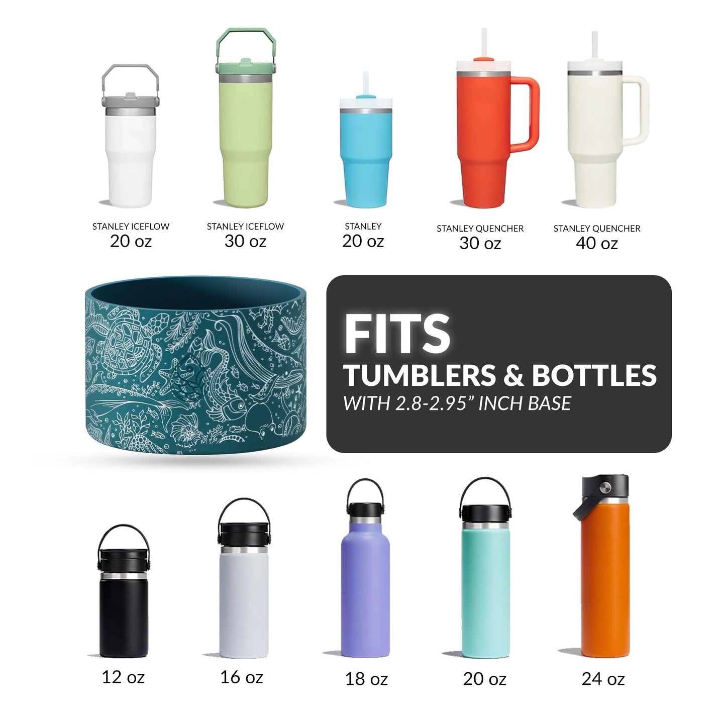 REUZBL Ocean Life Silicone Bottle Boot Sleeve for Stanley Tumblers 20-40oz, Hydro Flask Tumblers, Simple Modern Tumblers, Iron Flask Similar, Owala Tumblers, Tumbler Water Bottle Accessory