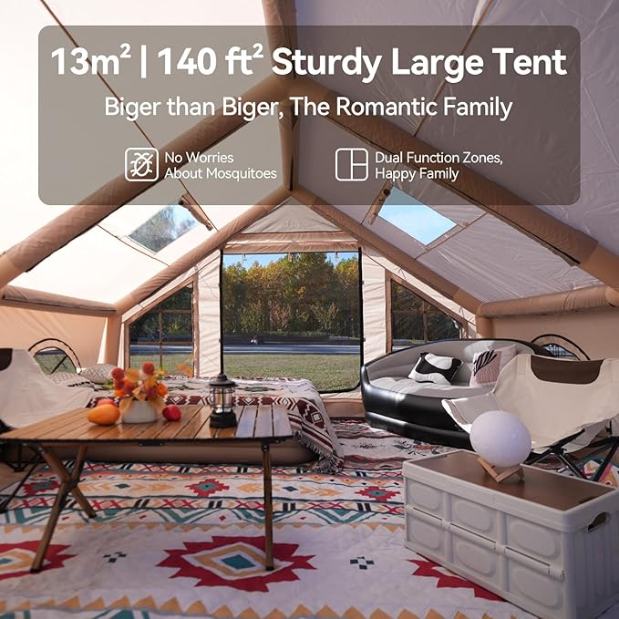 Inflatable Camping Tent with Pump,4-6 Person Waterproof Blow Up Air Tent for Camping Hiking,Easy to Set Up 4-Season Inflatable House Tent with Oversized Canopy.