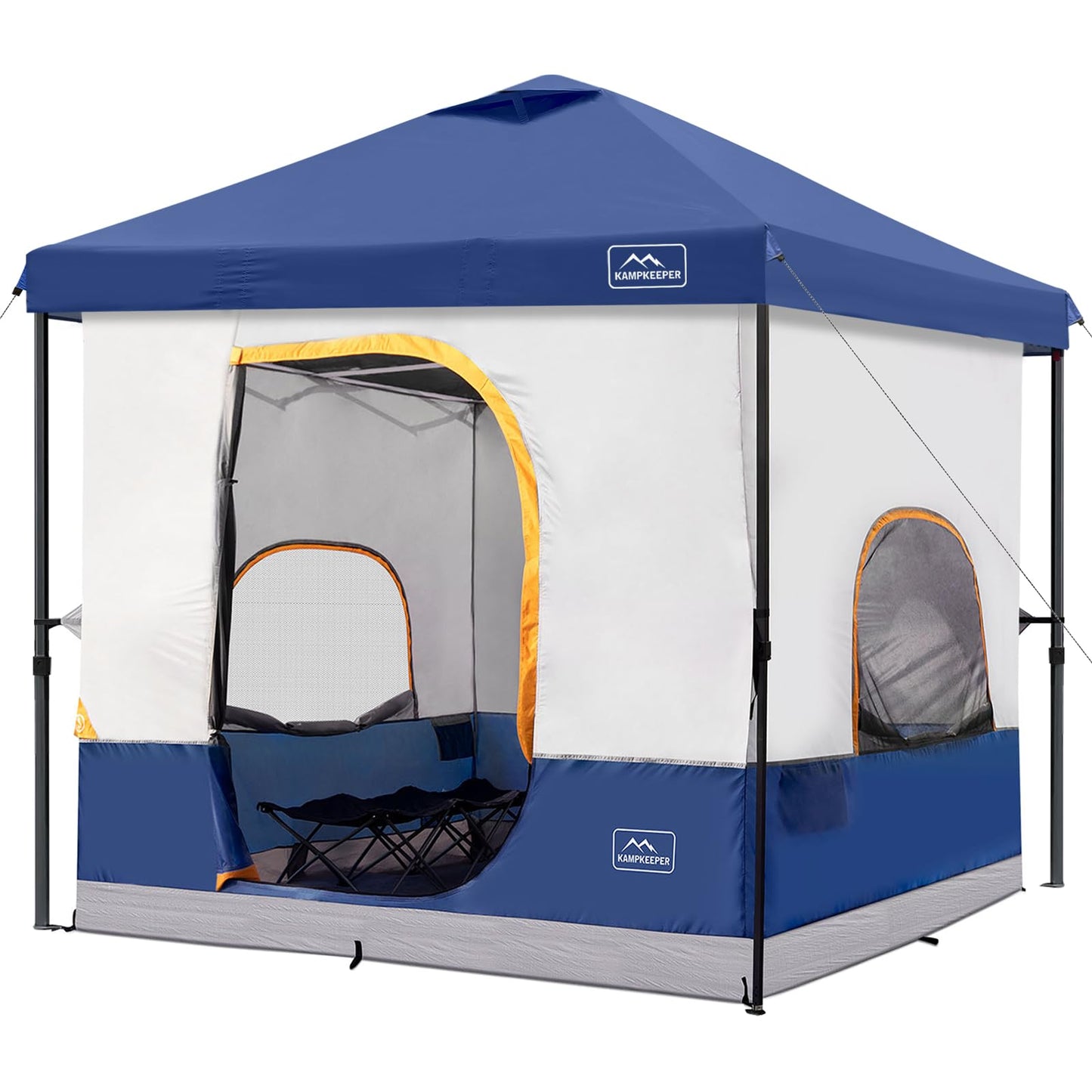 KAMPKEEPER 6 Person Camping Tent, 10x10 Pop Up Canopy Tent with Camping Cube, Converts 10'x10' Straight Leg Canopy into Camping Inner Tent–Fully Vented Roof(Canopy & Frame Included) (Navy Blue)