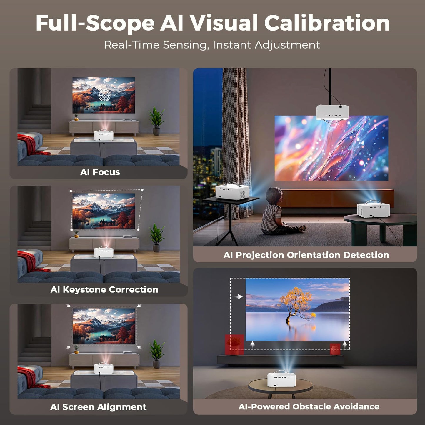 [AI Movin 2.0 System/1200 ANSI/Auto Focus] Projector-4K with WiFi 6 and Bluetooth, 30W DoIby Audio APPS Built-in Outdoor-Projector, Lisowod 1080P Smart Portable Proyector with HDR10+ 2025 Upgraded