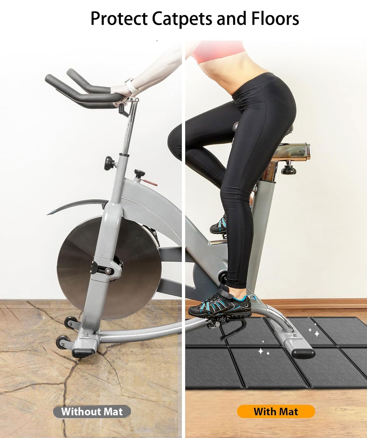 Treadmill Walking Pad Mat,63"x25.6",75"x30",1/4" Thick Exercise Bike Mats for Carpet/Hardwood Floors,Mat for Under Treadmill/Rowing on Carpet,Foldable Exercise Equipment Mat,Noise Shock Absorption