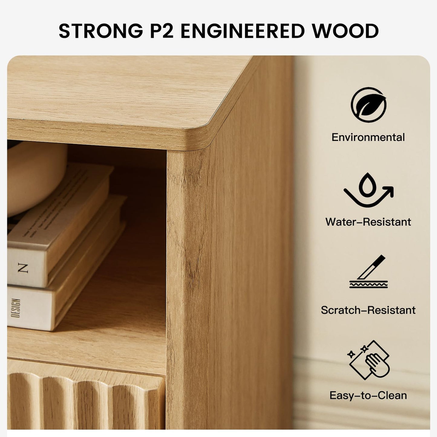 Amada TV Stand for 50-65" TV, Fluted Modern TV Stand Entertainment Center with Drawers and Open Shelf, Waveform Panel, Sleek Curved Profile Media TV Console Table for Living Room, Bedroom, Nature Oak