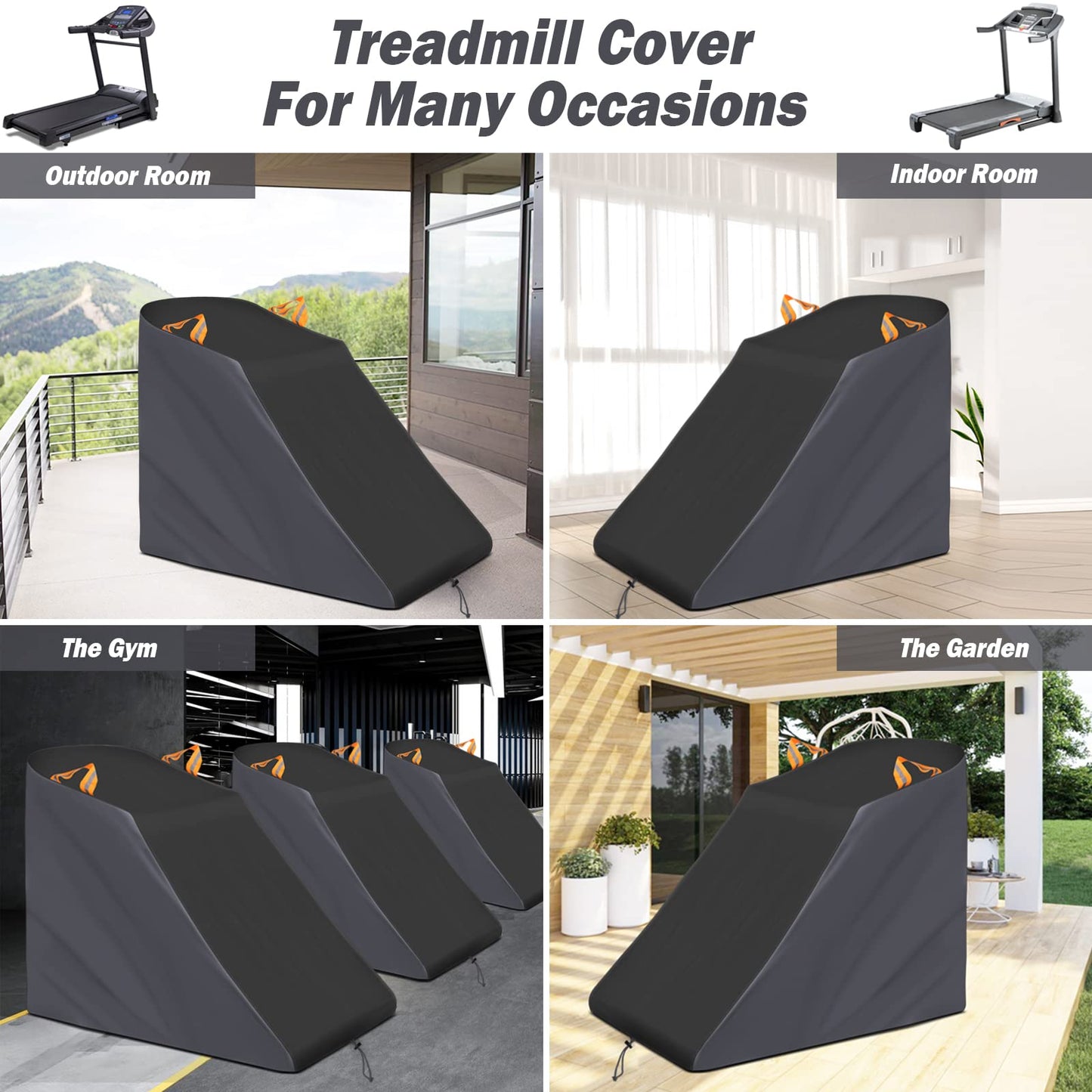 XYZCTEM Treadmill Cover Waterproof Dustproof Running Machine Cover Exercise Workout Equipment Protective with Windproof Drawstring and Air Vents for Home Gym Indoor Outdoor(Black & Grey)