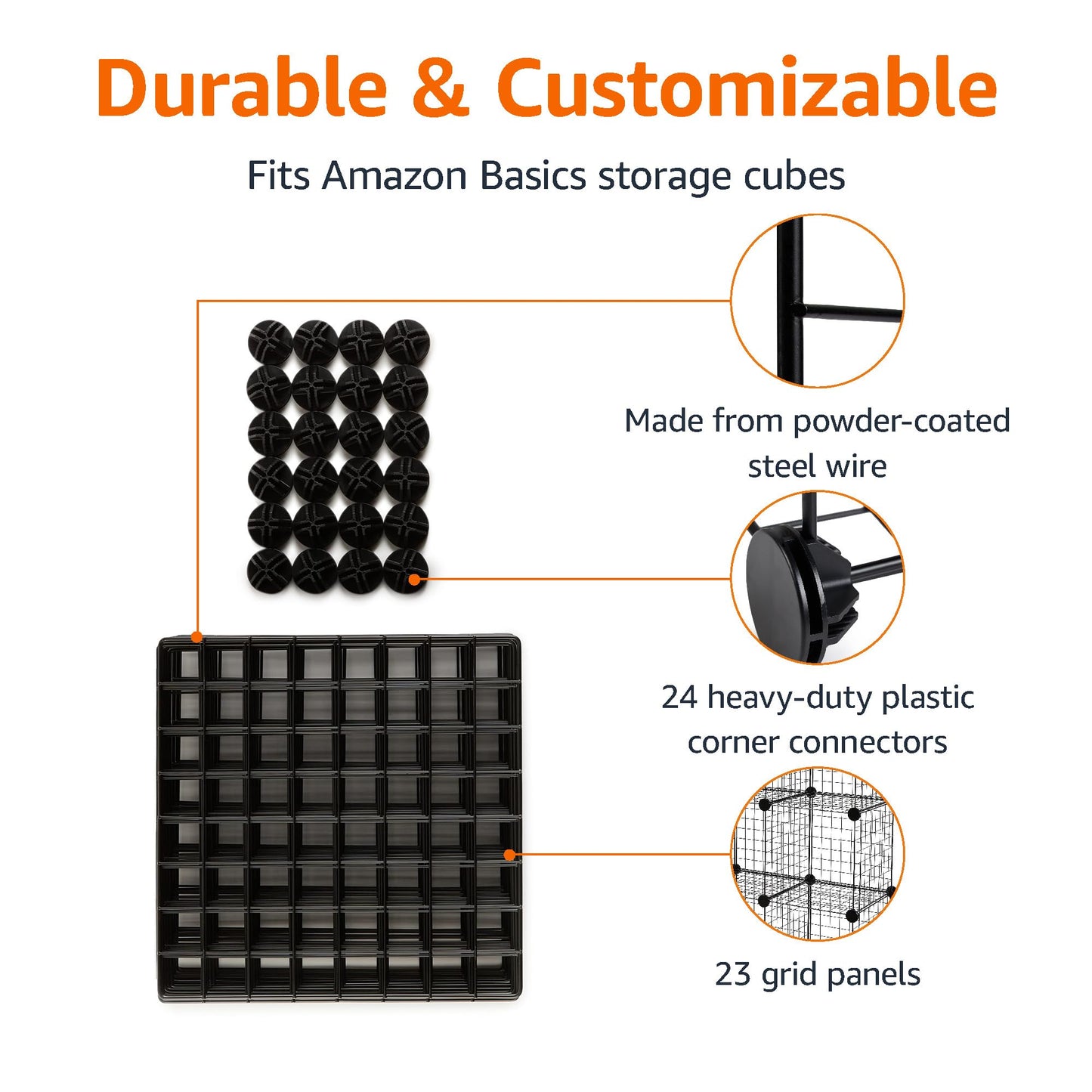 Amazon Basics Cube Wire Grid Stackable Storage Shelves, 6-Cube, 12.6"D x 26"W x 38"H, Black