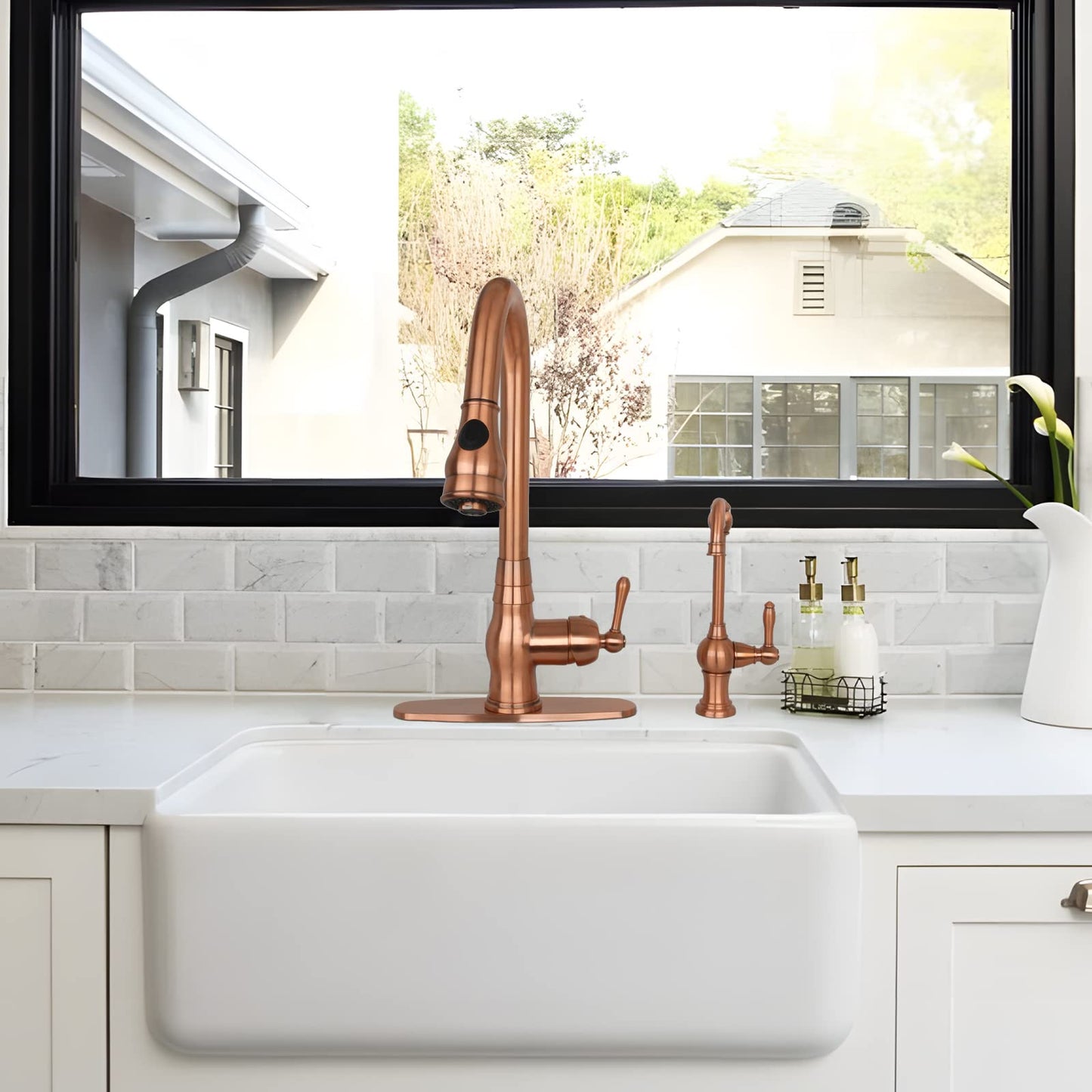Akicon Kitchen Water Filter Faucet, Brass Body 100% Lead-Free Drinking Water Faucet Fits Most Reverse Osmosis Units or Filtration System, Non-Air Gap, Cold Water Only (Copper)