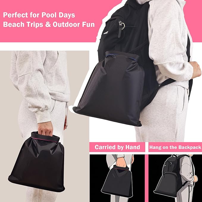 Waterproof Swim Bag for Wet Clothes, Paintable Wet Bag for Beach Swimsuit & Towels Bathing Suit Bag Dry Bag for Kayaking, Soap Travel Case, Fuchsia Band