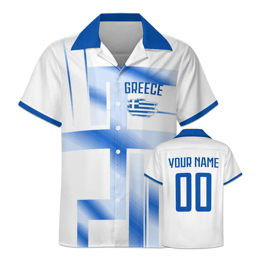 GIF4FOT Custom 2024 Greece Soccer Cuban Neck Shirt Hawaii Short Sleeve Personalized Name Number for Men Sports Gift, Small