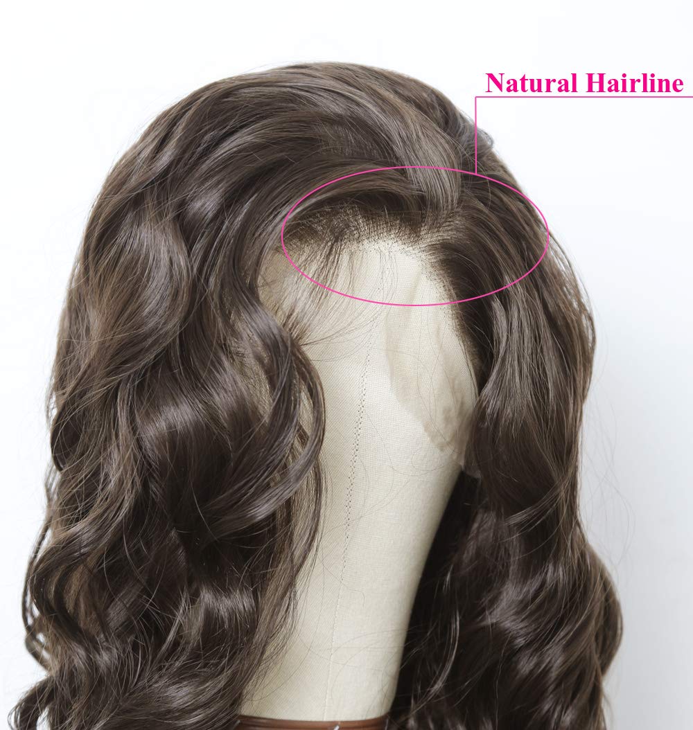 ANDRIA 13X4 HD Lace Front Wigs Pre-Plucked Hairline 16 Inches Body Wave Chocolate Glueless Lace Frontal Wigs with Baby Hair Short Bob Wig 200% Density Loose Wave Short Curly Lace Closure Wig