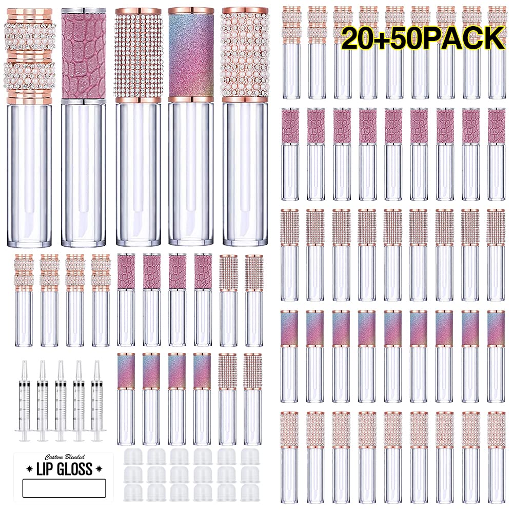 AMORIX 20 Pack Diamond Lip Gloss Tubes + 50 Pack Diamond Lip Gloss Tubes