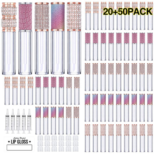 AMORIX 20 Pack Diamond Lip Gloss Tubes + 50 Pack Diamond Lip Gloss Tubes
