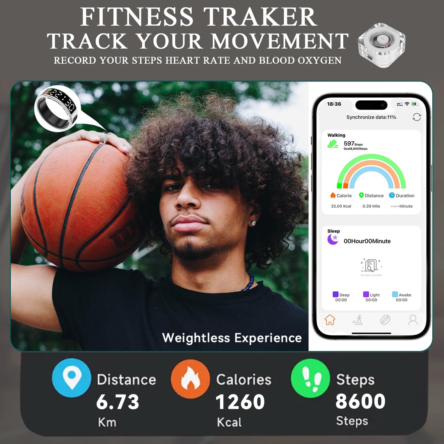 Smart Rings for Women Men,Fitness Tracker Ring,Smart Ring whth Display and Touch Button,IP68waterproof,Health Ring Tracks Heart Rate/Sleep/Steps/Blood Oxygen/Calorie/Distance,No Subscription(Black13)