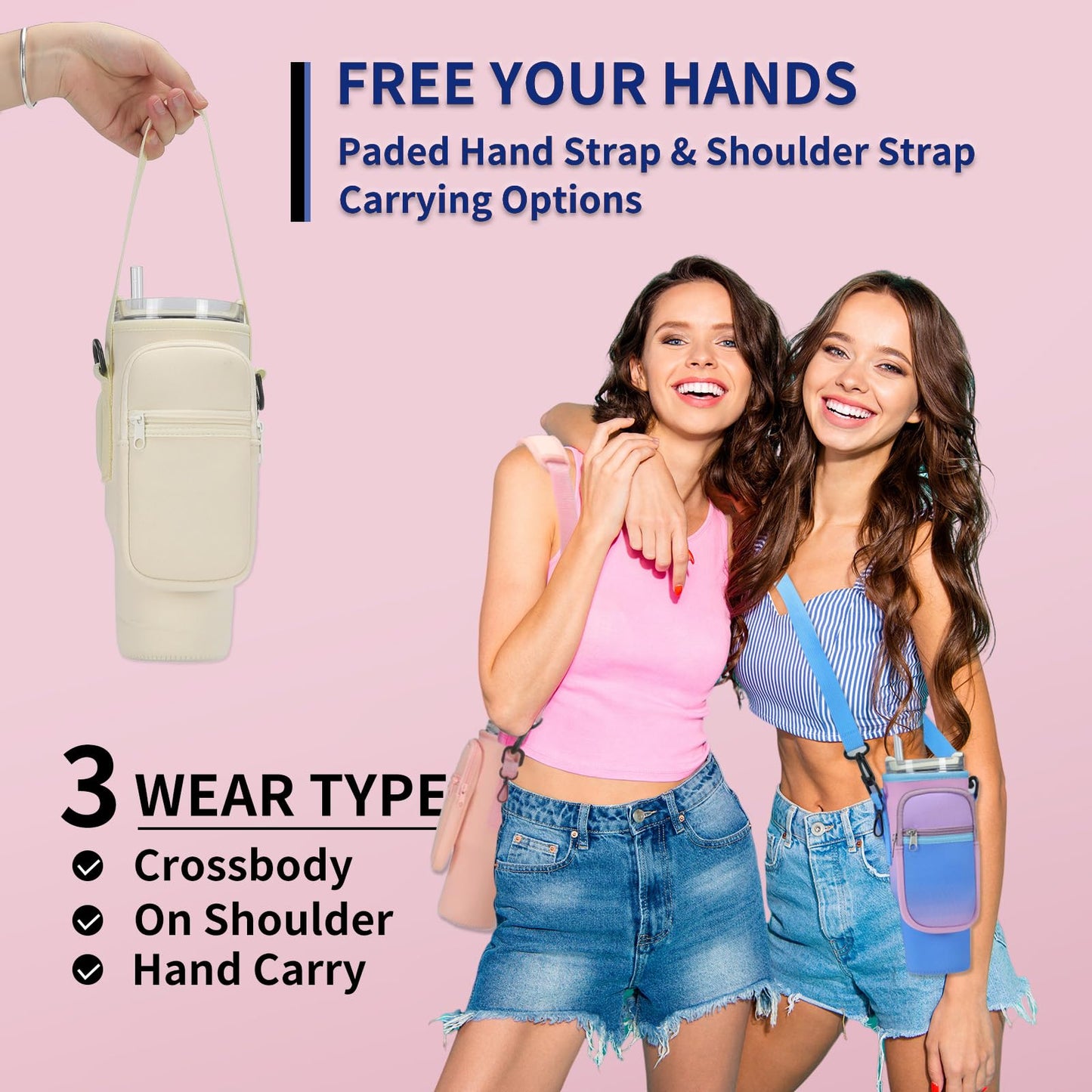 GOEWY Water Bottle Carrier Bag for Stanley 30oz Tumbler with Phone Pocket Water Bottle Holder with Strap Neoprene Water Bottle Pouch for Stanley Cup Accessories