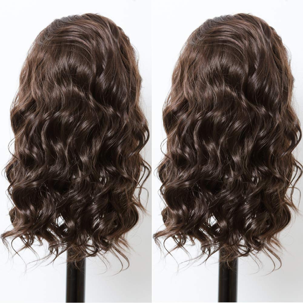 ANDRIA 13X4 HD Lace Front Wigs Pre-Plucked Hairline 16 Inches Body Wave Chocolate Glueless Lace Frontal Wigs with Baby Hair Short Bob Wig 200% Density Loose Wave Short Curly Lace Closure Wig