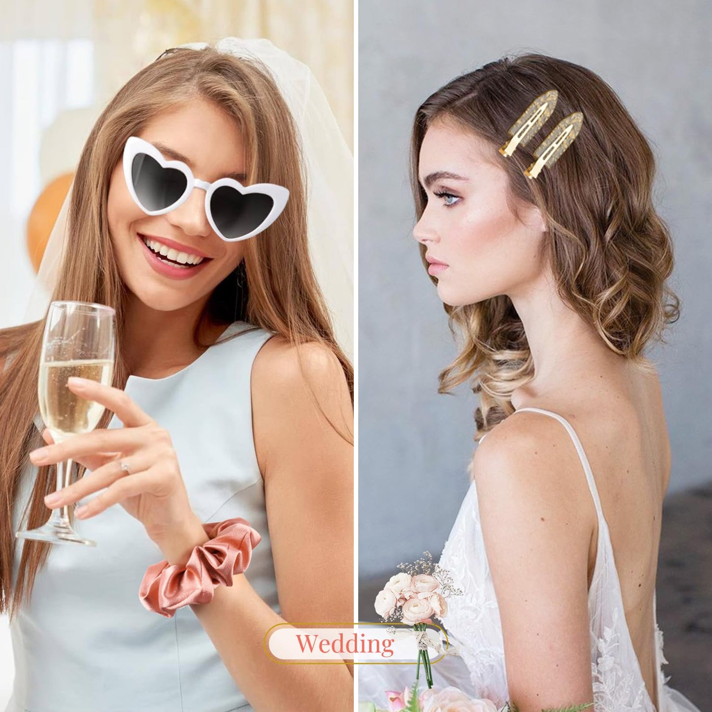 Aileam 12 PCS Bridesmaid Proposal Gifts, Gold Glitter Hair Clips and Silk Satin Scrunchies, Bridal Shower Favors for Women Girls