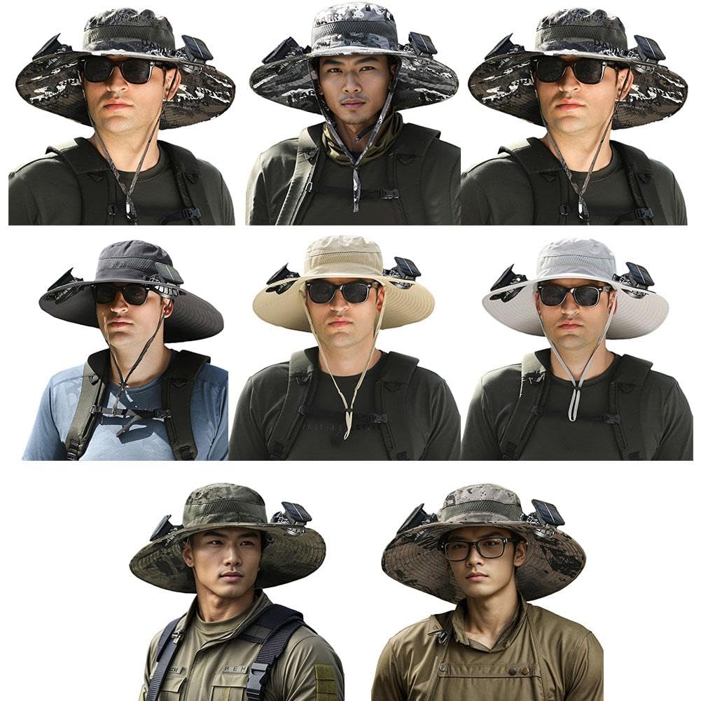 Solar Fan Hat Wide Brim for Outdoor Fishing,Sun Hat for Men with 2 Solar Fans,Fishing Hats,Sunscreen Sun Hat with Fan (US, Alpha, X-Large, XX-Large, A)