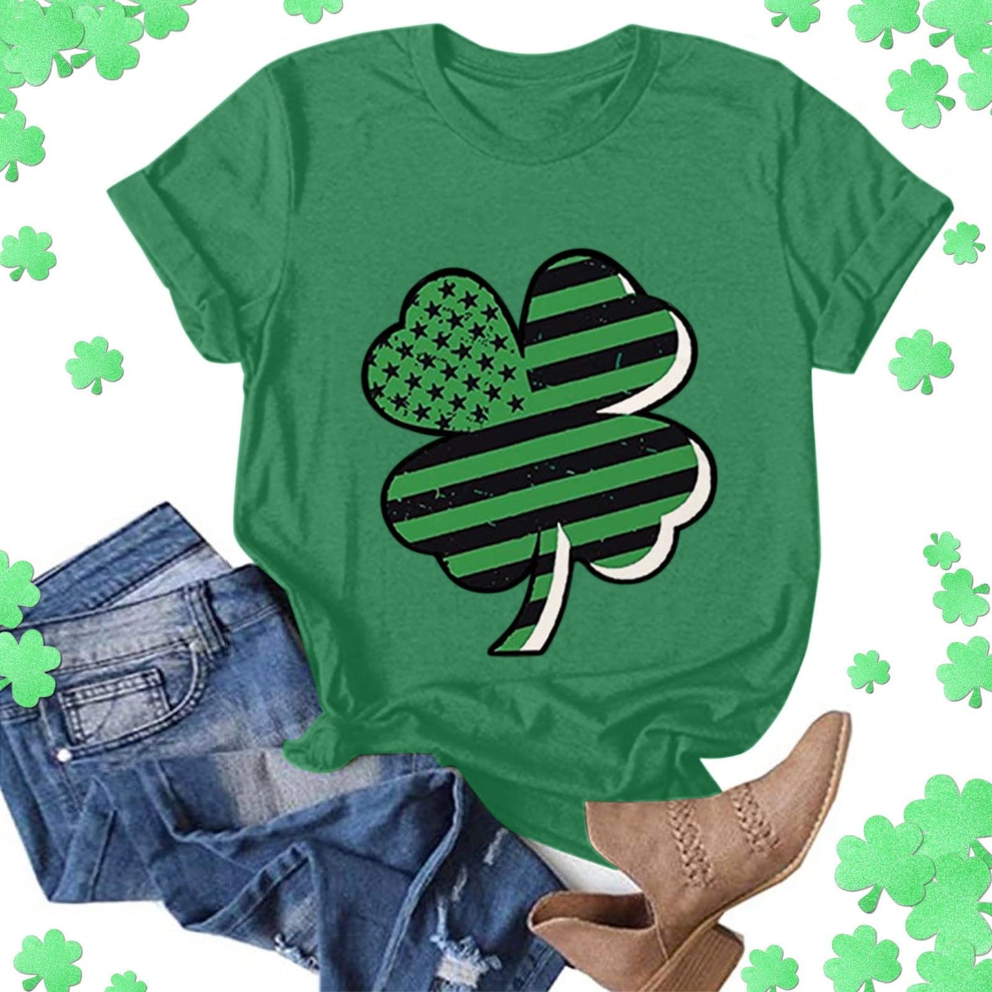 Aniywn Women's St Patricks Day Casual Short Sleeve T-Shirt Round Neck Graphic Print Tee Top Blouse