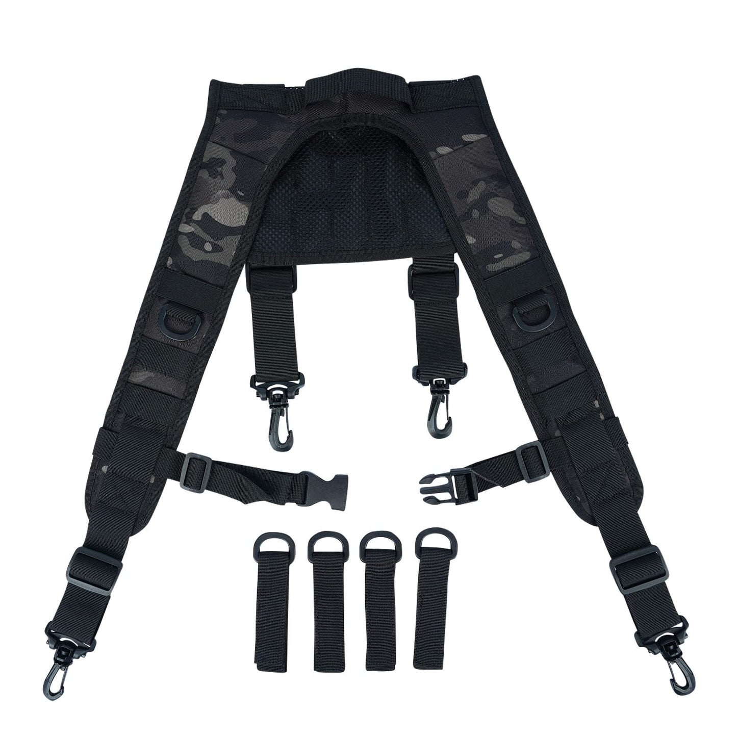 MELOTOUGH Tactical Suspenders for Belt Law enforcement belt Suspenders Police Outdoor H-Harness Suspenders (Black Camo, XL Size)