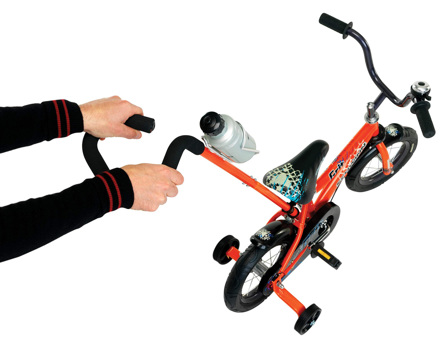 Schwinn Grit Push Steer and Ride Kids Bike, Boys Beginner Bicycle, 12-Inch Wheels, with Training Wheels, Parent Push Handle, Water Bottle and Holder, Orange/Black