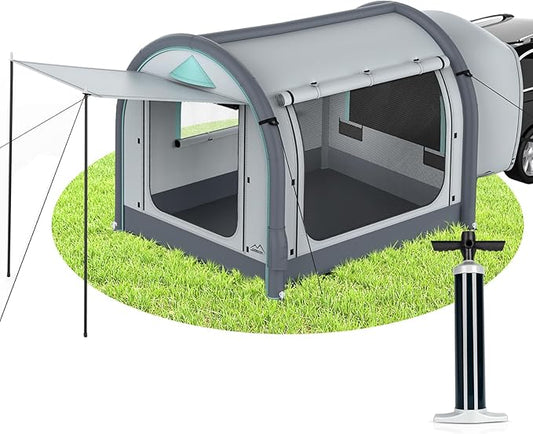 Inflatable SUV Tent for Camping, Large Quick Setup Blow Up Tents, 6-Person Tent with Detachable Car Attachment, Van Tents with Storage Bag &Projection Screen, Waterproof SUV Awning for Travel