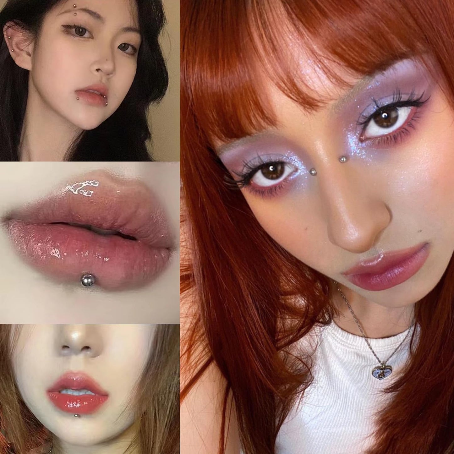 nooepc Gold and Silver Face Gems Fake Piercings, Fake Lip Ring Fake Nose Ring Fake Eyebrow Piercing Fake Lip Piercing Self-Adhesive Face Sticker Fake Piercing Balls