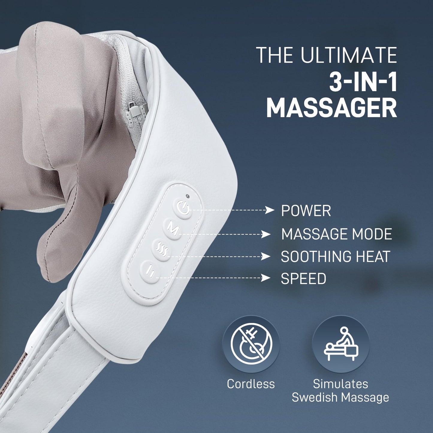 BackPlus Platinum Cordless Neck Massager – Deep Tissue Shiatsu Massage with Heat – Deep Kneading Stress Relief for Back Pain