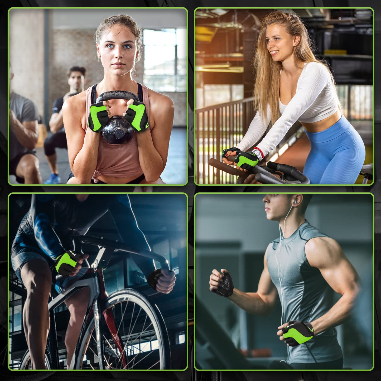 GEZVOC Cycling Gloves Bike Gloves Biking Gloves for Men with Shock-Absorbing Pad, Extra Grip,Flexible and Comfortable Fit,Light Weight,Breathable Mountain Bike Gloves (Green, X-Large)