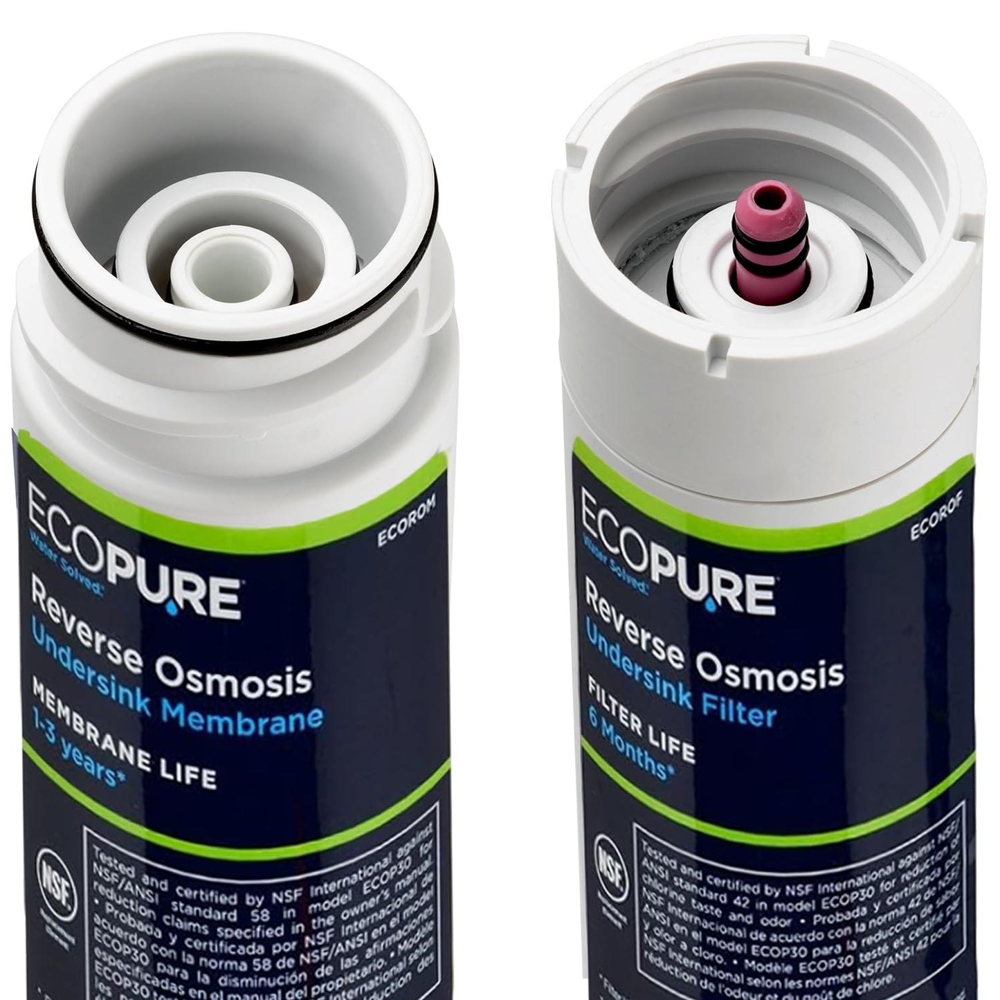 EcoPure Reverse Osmosis Filter and Membrane Set - Includes Membrane ECOROM and Pre/Post Filter Set ECOROF - Includes Reminder Tag - NSF Certified Authentic OEM Parts for ECOP30 RO Unit