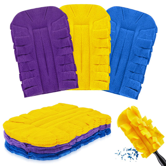 Zubebe 3 Pcs Heavy Duty Duster Refill Reusable Fleece Duster Refills Multi Surface Washable Cleaning Pads for Home, Blinds, Fans, Corners, Furniture (Yellow,Blue,Purple)