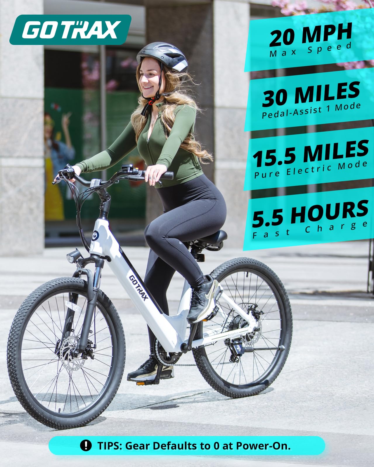 Gotrax Dolphin 26" Electric Bike, Max Range 30Miles(Pedal-assist1) & 20Mph Power by Peak 500W, 5 Pedal-Assist Levels & Front Suspension, 7-Speed&Boost Mode, City E-Bike for Adult White