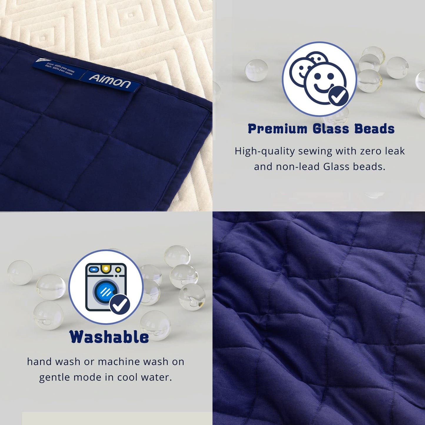 Aimon Weighted Blanket 3Lb, Dark Blue, Washable Breathable Weighted Blanket for Outdoors, Small Size, Soft and Calm with Glass Beads (20"*30", 3Lbs)