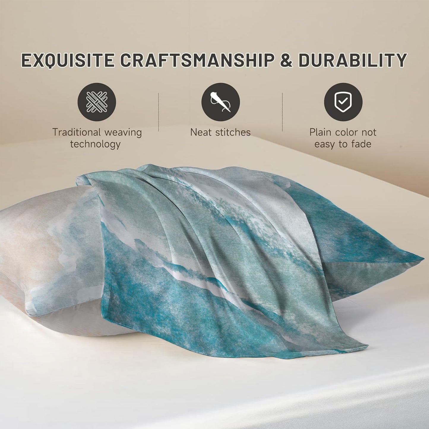 1 Pack Satin Pillowcase for Hair and Skin Bohemian Abstract Beach Imitation Silk Pillowcase with Hidden Zipper Soft Smooth Cooling Pillow Cover Standard Size for Bedroom Sofa 20”x26”