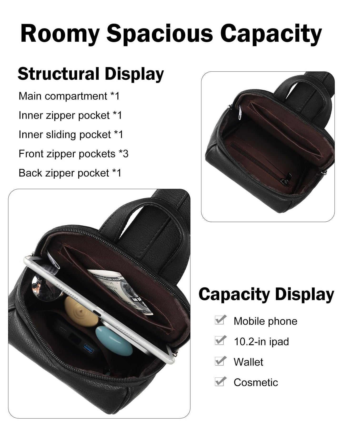 FADEON Large Sling Bag for Women Crossbody Purse with Tassels for Travel, Designer Leather Shoulder Chest Bags