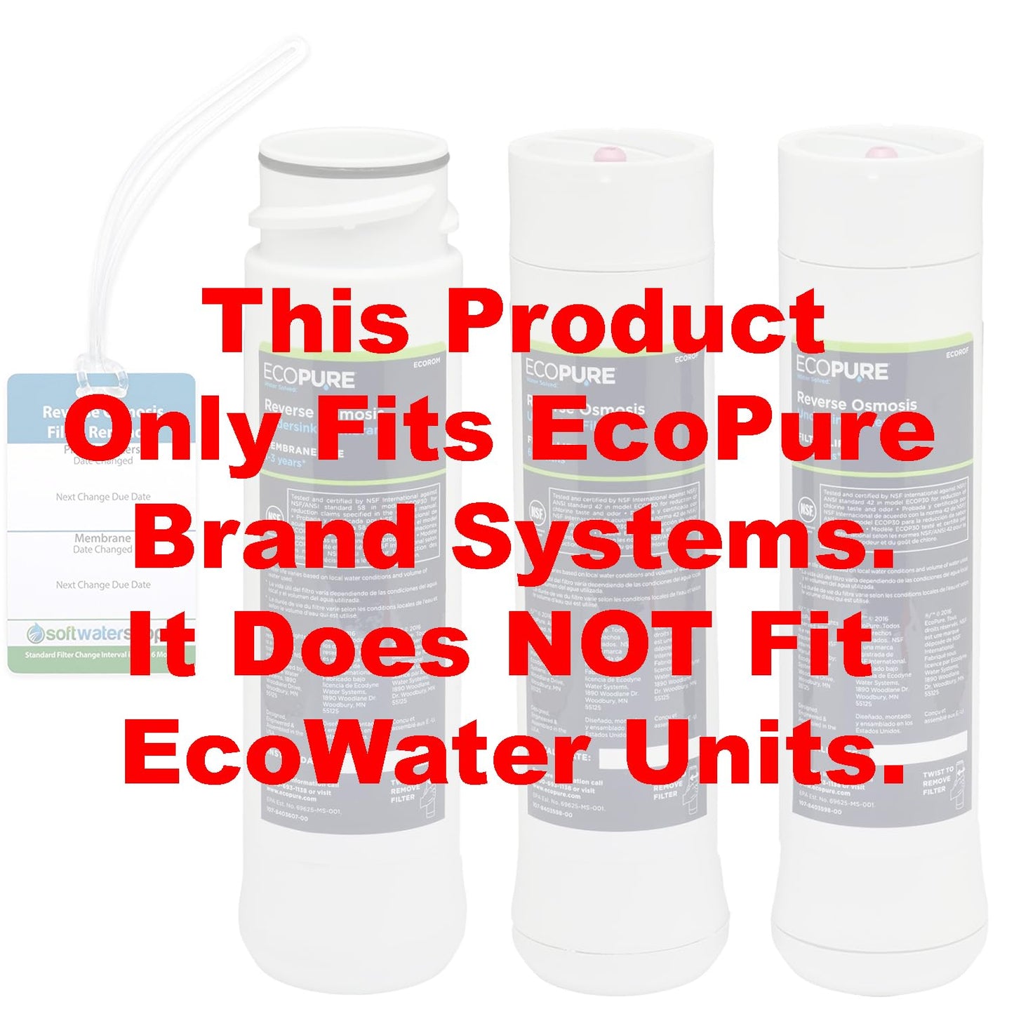 EcoPure Reverse Osmosis Filter and Membrane Set - Includes Membrane ECOROM and Pre/Post Filter Set ECOROF - Includes Reminder Tag - NSF Certified Authentic OEM Parts for ECOP30 RO Unit