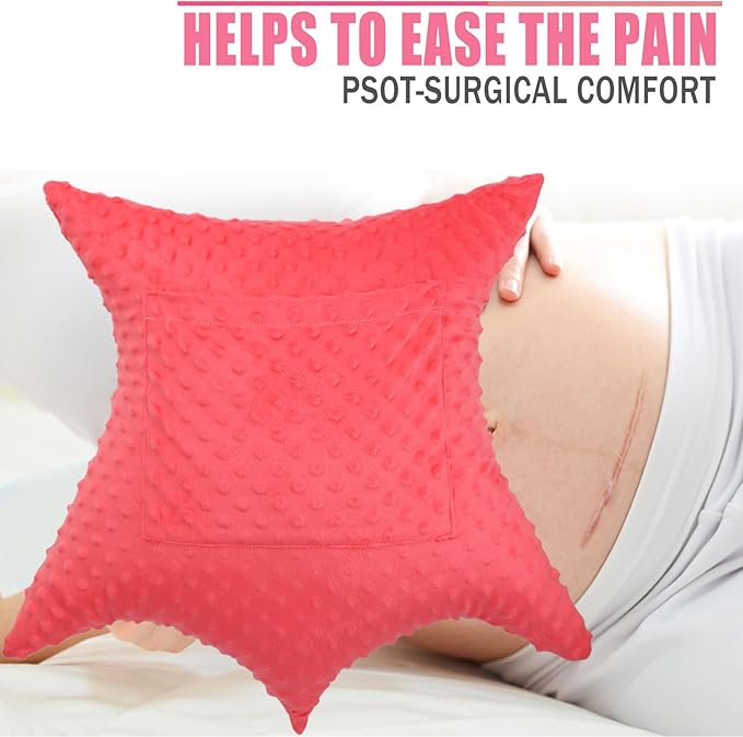 Star Hysterectomy Abdominal Pillows with 2 Pockets, Stomach Pillow after Surgery C-Section Tummy Tuck Support Gifts with Hands Placement Pouch Endometriosis Comfort Recovery Women Men Red