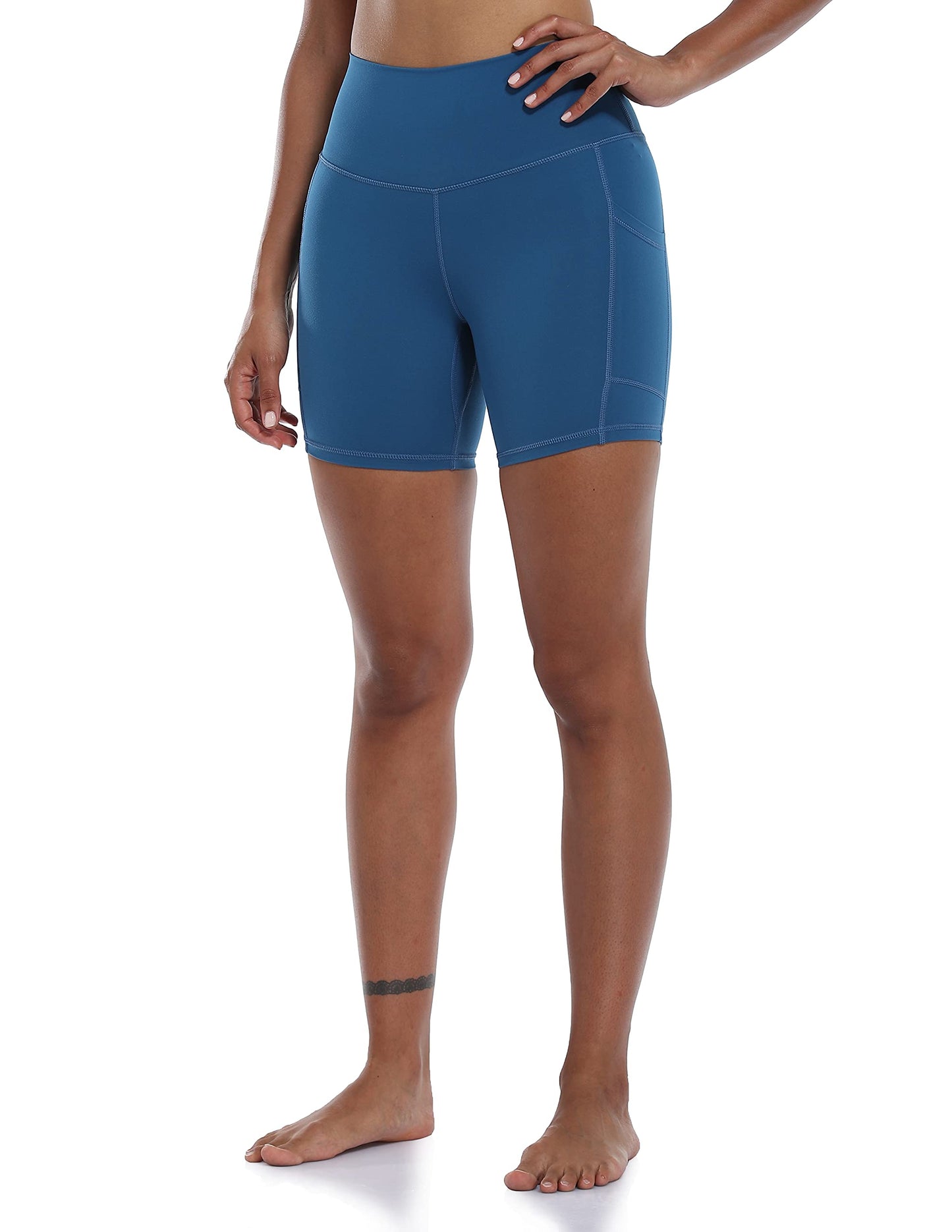 Colorfulkoala Women's High Waisted Yoga Shorts with Pockets 6" Inseam Workout Shorts (XS, Classic Blue)