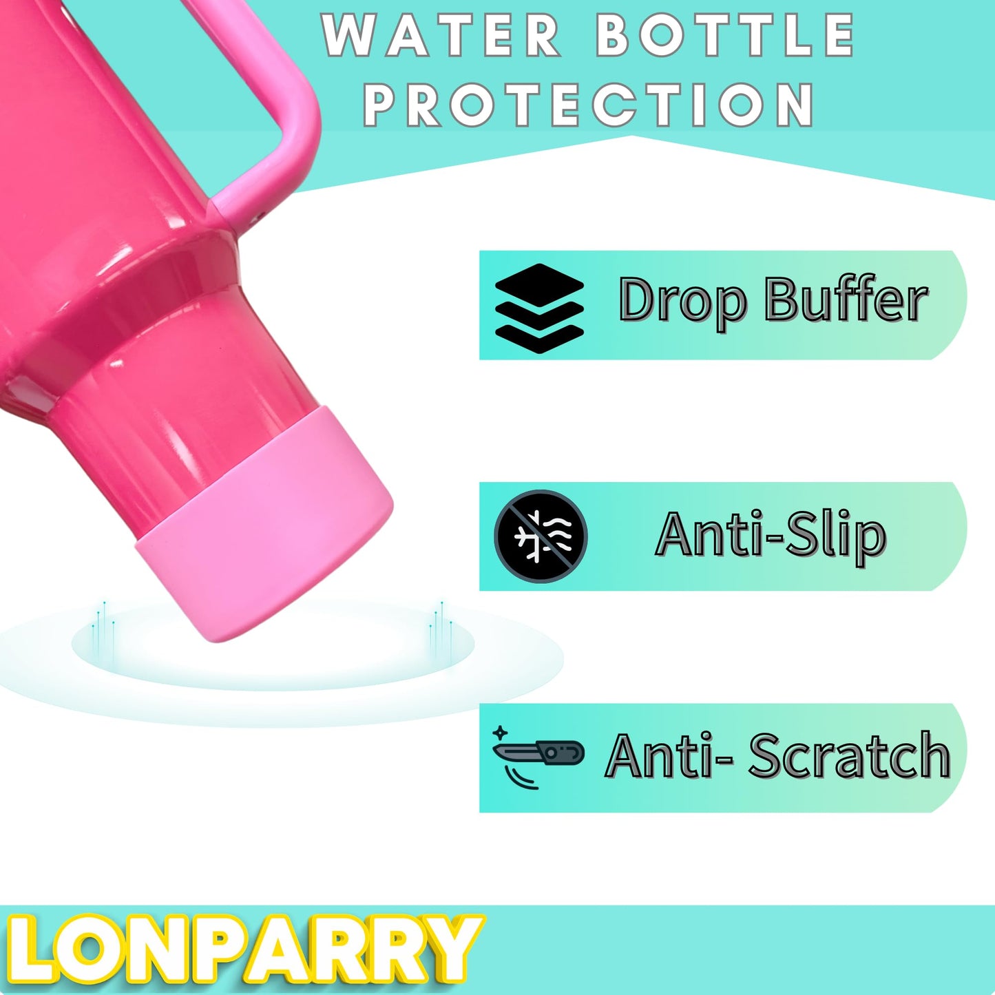 LONPARRY 4-Pack Silicone Boot for Stanley Cup Quencher IceFlow Rubber Bottom Sleeve Protector for Stanley Tumbler HydroFlask Car Travel Cup Bottle Bottom (Carnation+Pink+Coral Red+Peach)