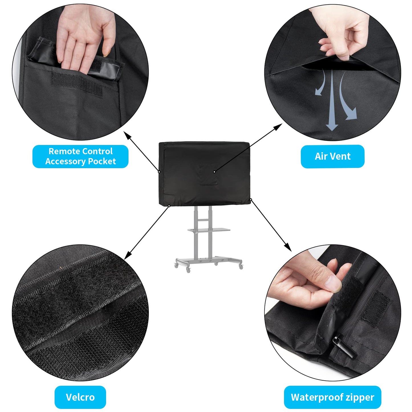 Andacar Mobile TV Stand Cover for 45-60 Inch Mobile TV Cart, Waterproof Outdoor TV Cover Dustproof TV Screen Cover Only (For 45-60 Inch Mobile TV Cart, Cover Only)