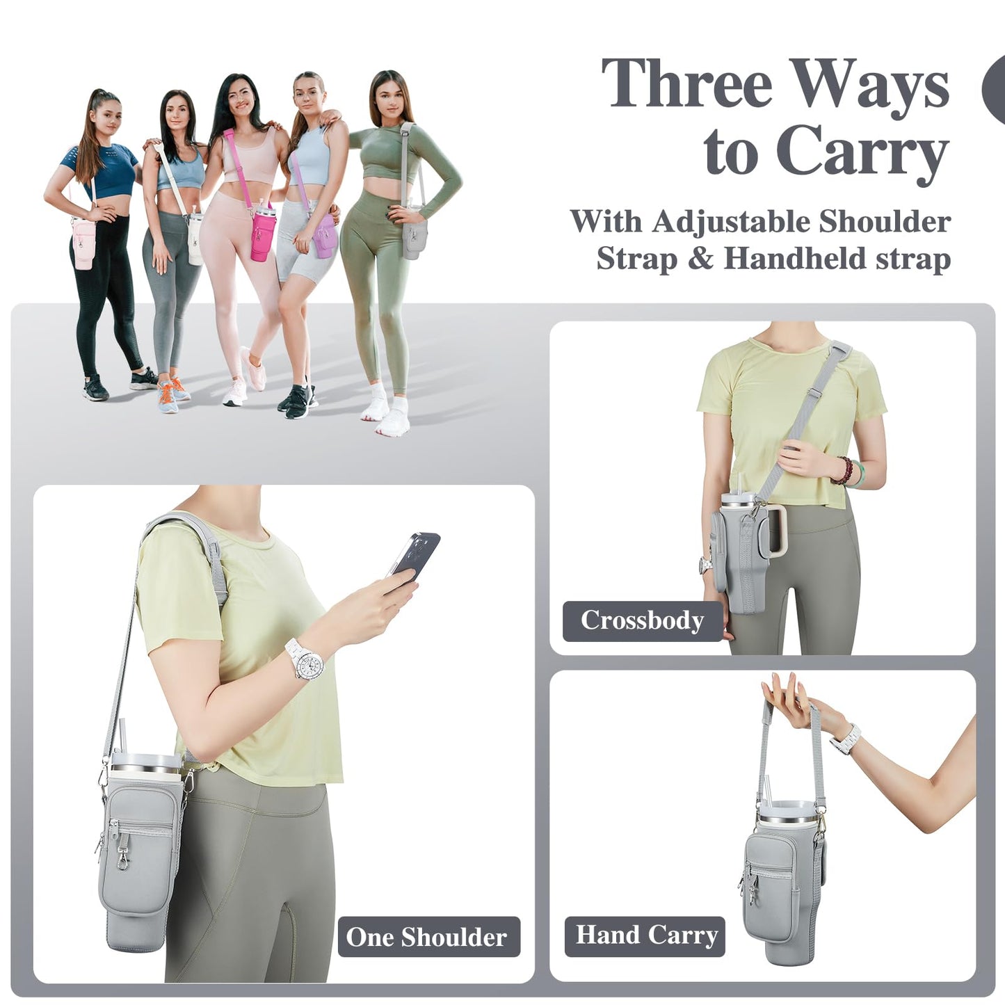 linmaya Water Bottle Carrier Bag with Phone Pocket for Stanley 40/30 oz Tumbler Neoprene Water Bottle Holder Pouch with 2 Adjustable Strap & 3 Leak Stoppers for Stanley Cup Accessories