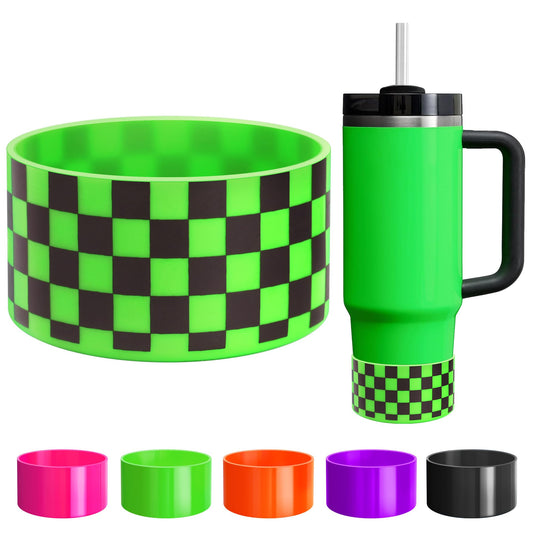 Neon Checkered Protective Silicone Boot for Stanley Tumbler 20-40oz, Made for Hydro Flask 12-24oz & Simple Modern 20-40oz, Antislip Sleeve for More Tumblers/Water Bottles of 2.8-2.95" Base, Neon Green
