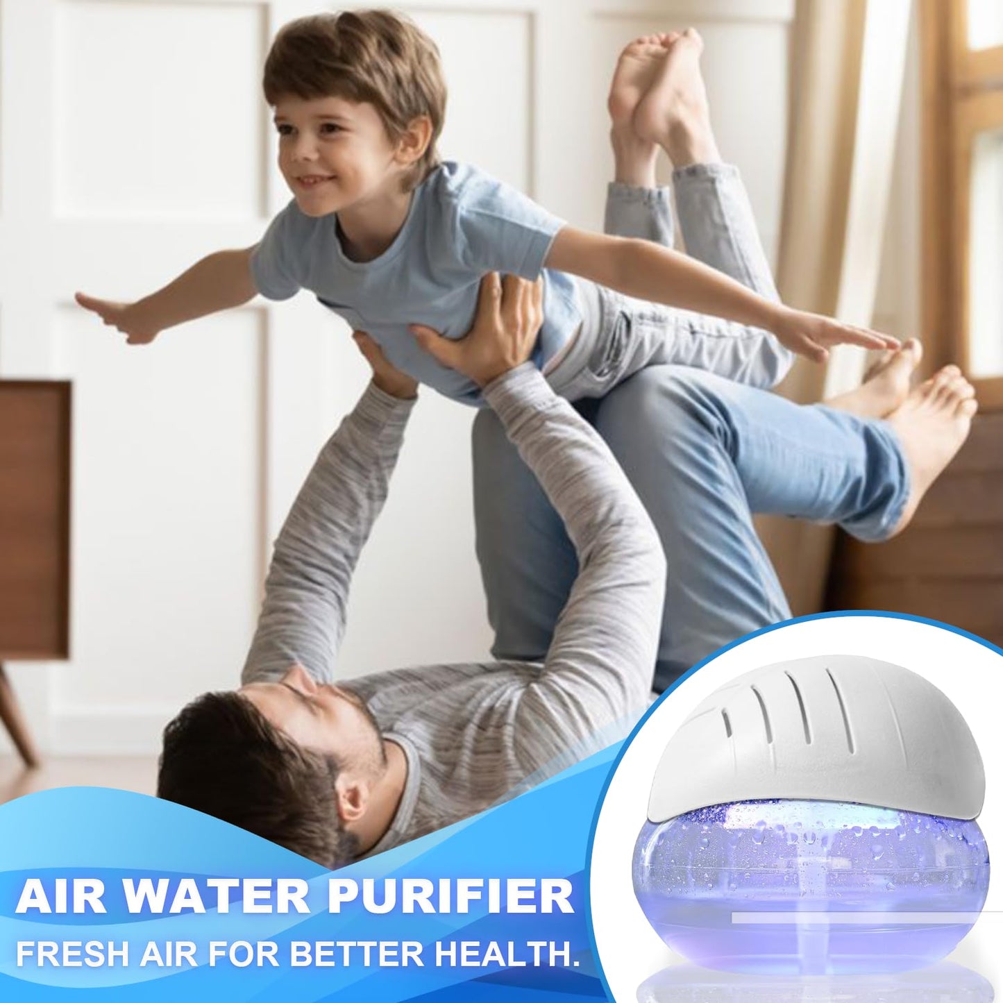 Air freshener (White) - for home, bedroom and office - Essential oil aroma diffuser with LED coloured night light with soothing water flow sound - Water filtered air purifier for pets and smokers.