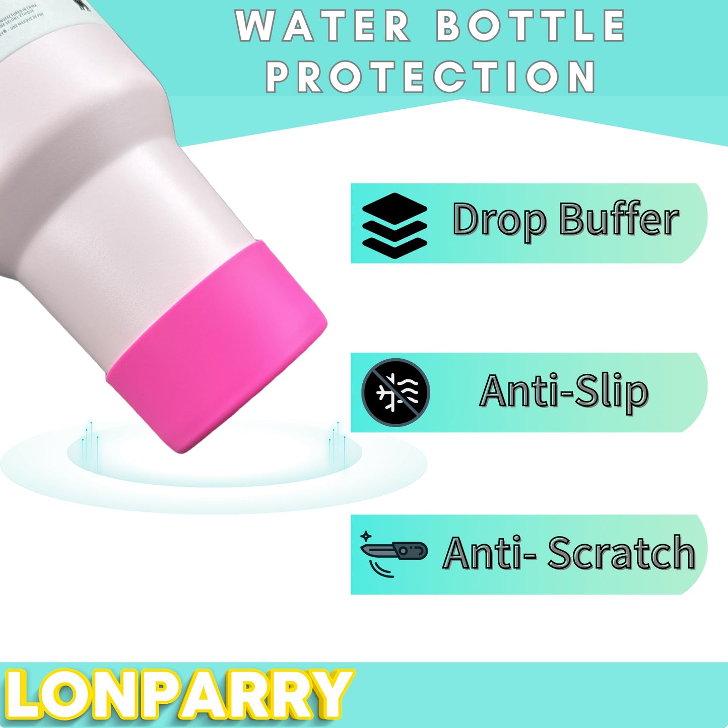 LONPARRY 4-Pack Silicone Boot for Stanley Cup Quencher IceFlow Rubber Bottom Sleeve Protector for Stanley Tumbler HydroFlask Car Travel Cup Bottle Bottom (Carnation+Pink+Coral Red+Peach)