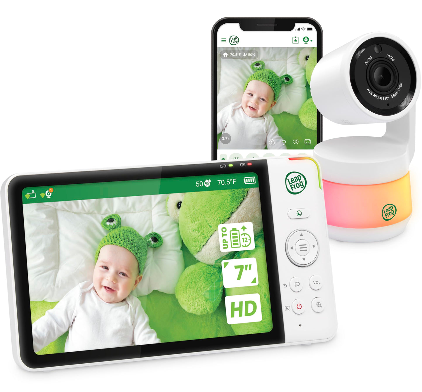 LeapFrog LF930HD Baby Monitor, 7” 720p HD Display,Video Baby Monitor with Camera and Audio, 1080p Smart Remote Access,360° Pan & Tilt,Color Night Light &Vision, Two-Way Intercom