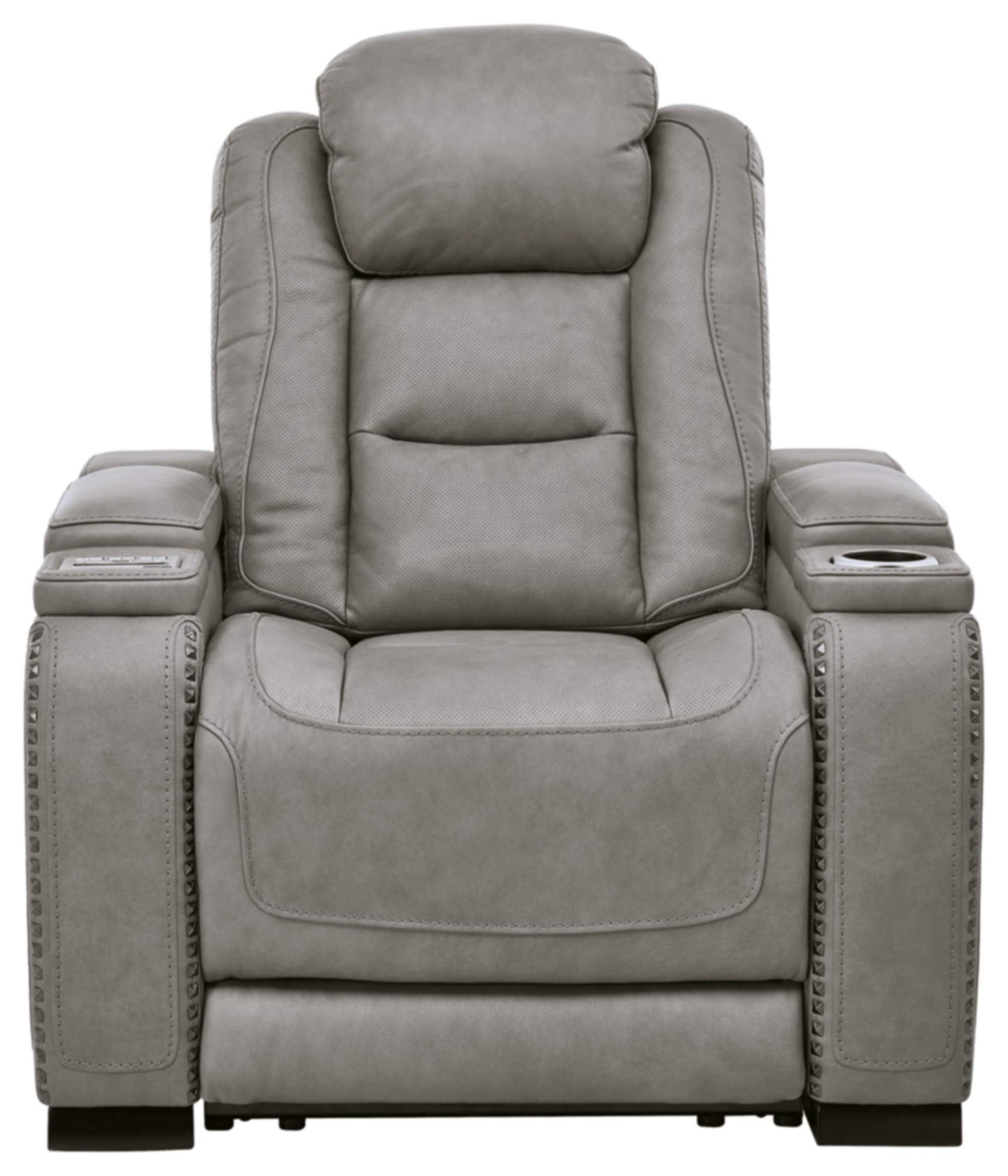 Signature Design by Ashley The Man-Den Leather Power Recliner with Adjustable Headrest & Wireless Charging, Gray