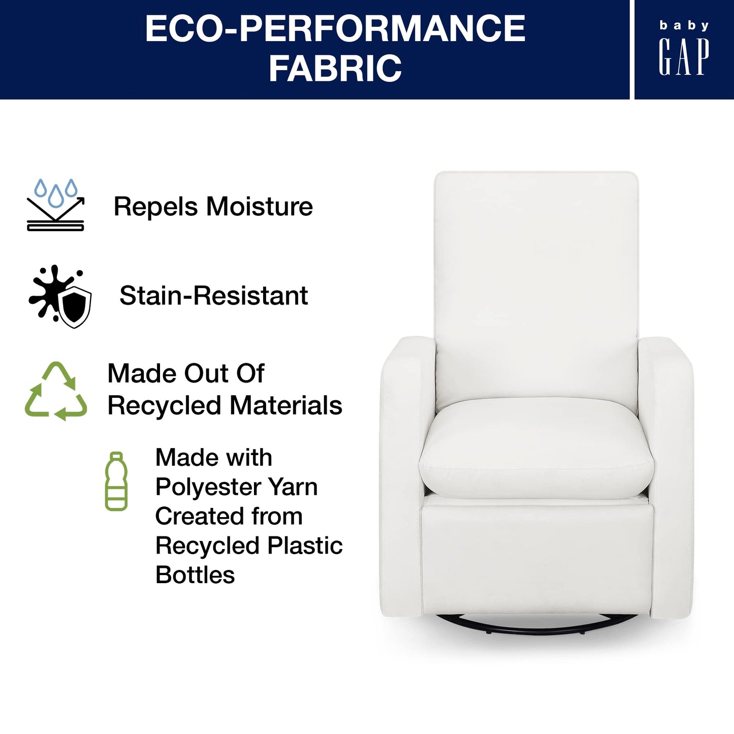 GAP babyGap Cloud Recliner with LiveSmart Evolve - Sustainable Performance Fabric, Artic
