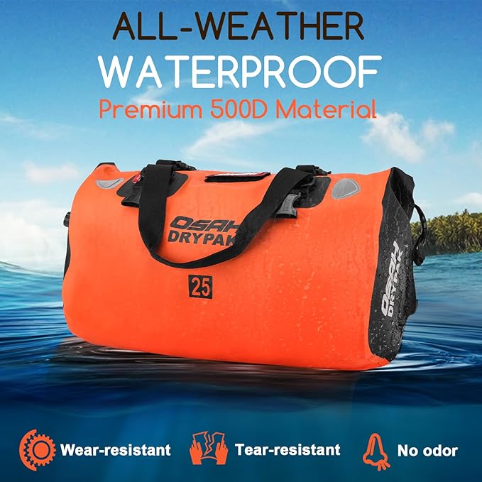 Waterproof Duffel Bag - Motorcycle Dry Bag Tail Bag with Large Storage Space, Waterproof Luggage Duffle Bags with Outer Mesh Zipper Pocket for Camping, Kayaking, Fishing & Traveling