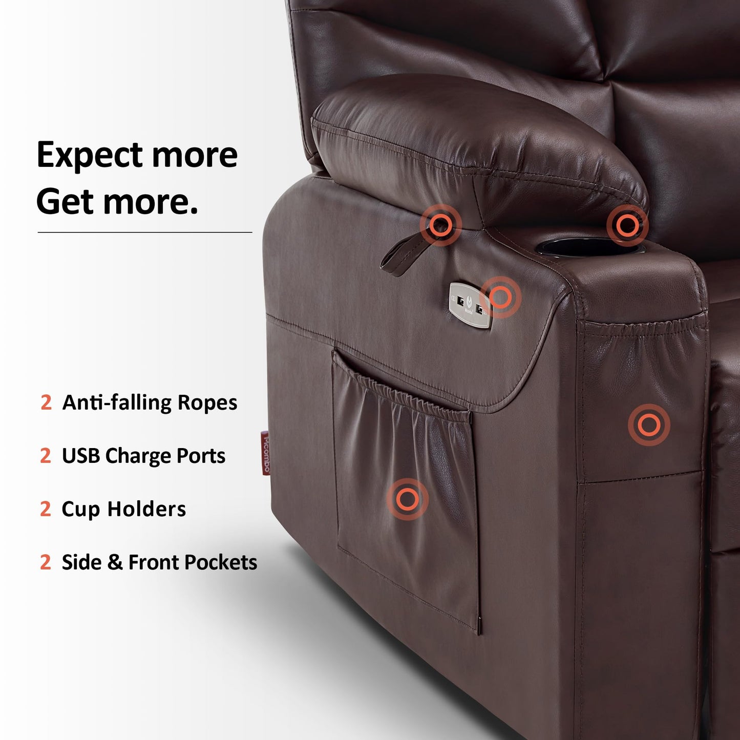 MCombo Oversized Power Lift Recliner Chair with Extended Footrest for Elderly People, Faux Leather R7289 (Dark Brown, Oversize)