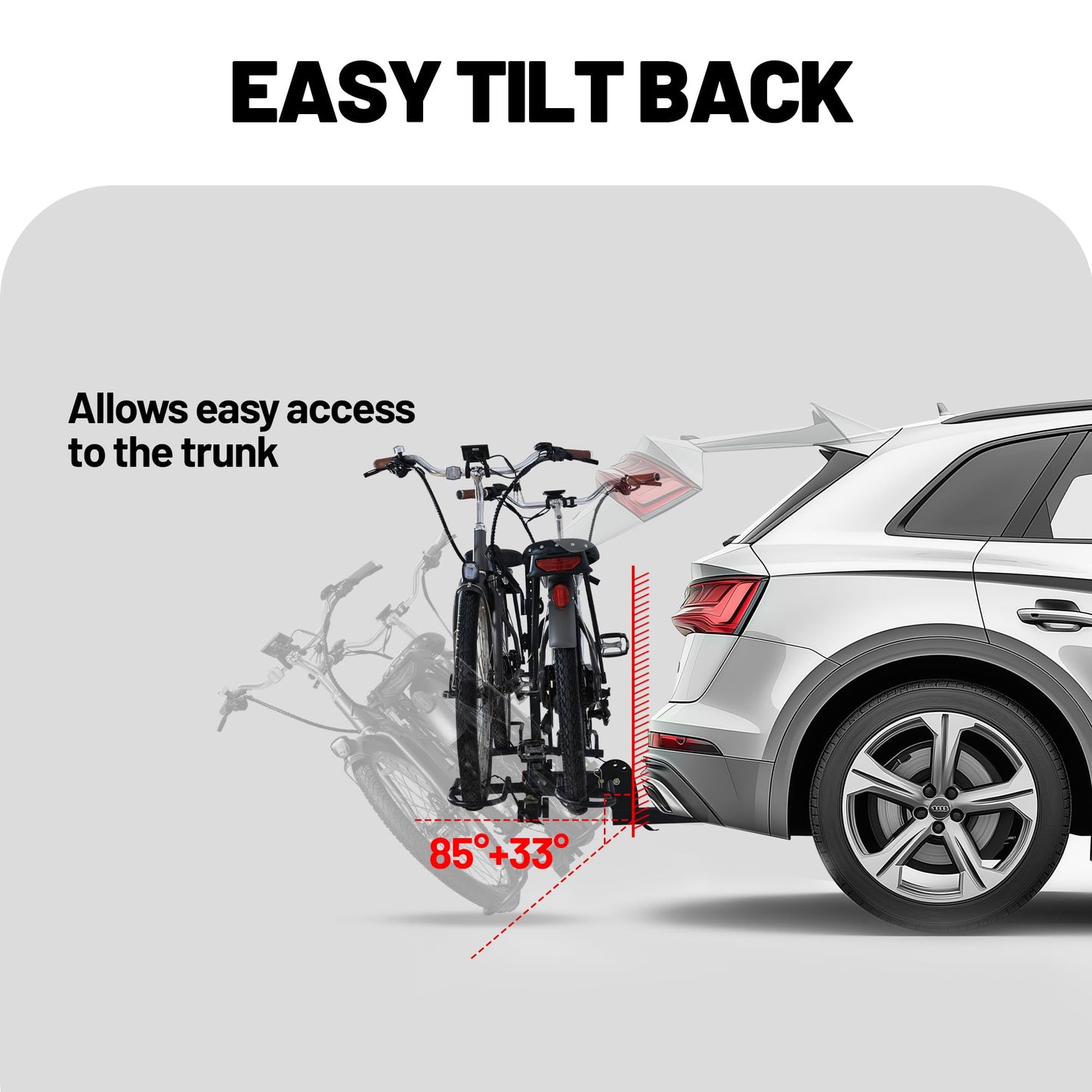 Young 200 lbs. 2 Bike Rack Hitch Mount Platform Style for Cars Trucks SUVs Minivans, fits MTB Gravel Road Bike with Up to 5-inch Fat Tire Carrier Rack - 2" Hitch Receiver